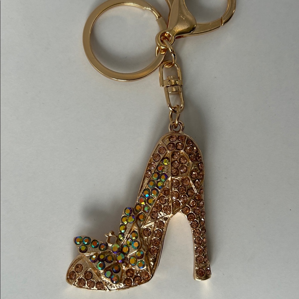 Gold Crystal Embellished High Heel Keychain